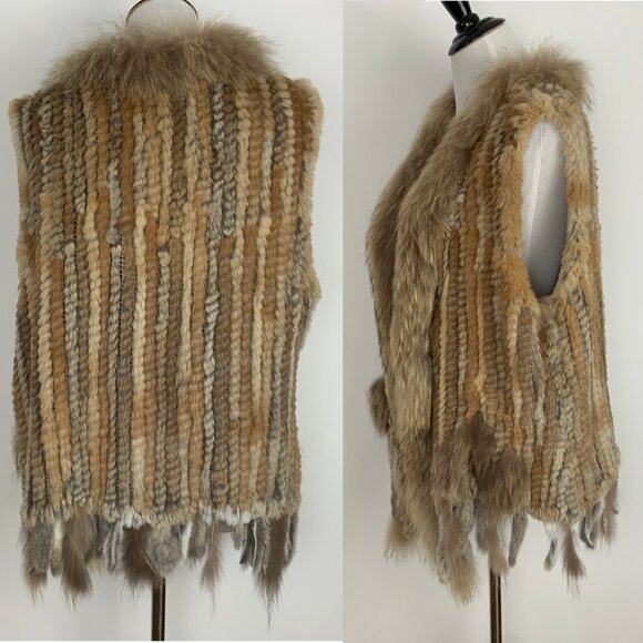 Dolce Cobo Rabbit Raccoon Fur Fringe Vest BOHO Western Mob Wife Sz 2X - Picture 8 of 16